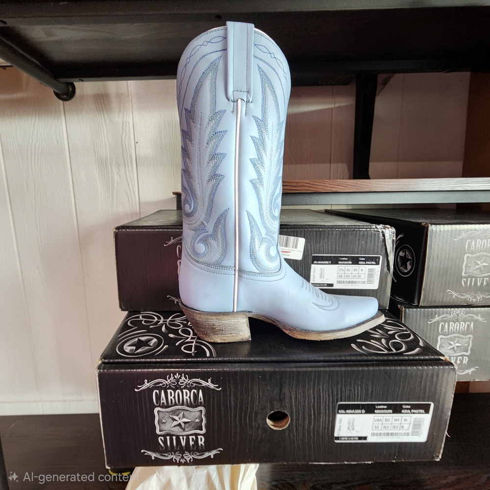 LIBERTY BLACK Light Blue Cowboy Boots Caborca Silver Missouri Line Size 10 NIB - Picture 5 of 7